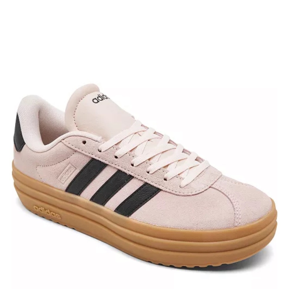 adidas Women’s Light Pink Suede Platform Sneakers with Black Stripes